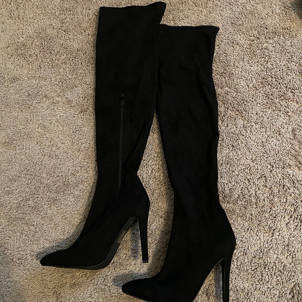 black suede thigh high boots